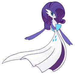 Size: 1517x1523 | Tagged: artist needed, safe, rarity, gardevoir, g4, crossover, female, fusion, hair over one eye, pokefied, pokémon, simple background, solo, species swap, white background