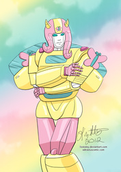 Size: 595x842 | Tagged: safe, artist:lizstaley, fluttershy, g4, ambiguous gender, bumblebee (transformers), crossover, fusion, solo, species swap, transformerfied, transformers