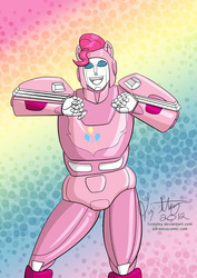 Size: 595x842 | Tagged: safe, artist:lizstaley, pinkie pie, g4, crossover, female, fusion, hot rod, solo, species swap, transformerfied, transformers