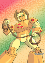 Size: 595x842 | Tagged: safe, artist:lizstaley, applejack, g4, crossover, female, fusion, hat, lasso, rope, solo, species swap, springer, transformerfied, transformers