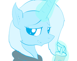 Size: 1066x839 | Tagged: safe, artist:dazed-and-wandering, trixie, pony, unicorn, g4, clothes, drink, female, hoodie, mare, smirk, solo