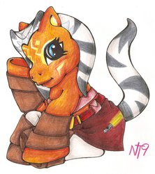 Size: 900x1012 | Tagged: safe, artist:neotokyo9, pony, togruta, g3, ahsoka tano, female, mare, ponified, solo, star wars, traditional art