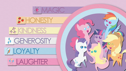 Size: 1920x1080 | Tagged: safe, artist:x3demonomega, applejack, fluttershy, pinkie pie, rainbow dash, rarity, twilight sparkle, pony, g4, elements of harmony, harmony, mane six, pointy ponies, wallpaper