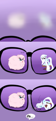 Size: 1259x2745 | Tagged: safe, artist:celerypony, oc, oc only, oc:celery, oc:fluffle puff, pony, unicorn, :p, can't see shit, clarity, clumsy, cute, eyes closed, faceplant, falling, floppy ears, glasses, table, tongue out