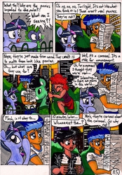 Size: 1363x1960 | Tagged: safe, artist:newyorkx3, flash sentry, spike, twilight sparkle, oc, oc:tommy, alicorn, human, pony, comic:twilight and the big city, g4, adorkable, carousel, comic, cute, dork, female, mare, non-mlp oc, self insert, traditional art, twilight sparkle (alicorn)