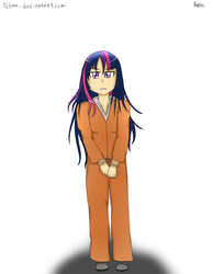 Size: 1400x1800 | Tagged: safe, artist:yichiau, twilight sparkle, human, g4, clothes, cuffs, female, humanized, prison outfit, prisoner, prisoner ts, solo