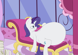 Size: 1928x1364 | Tagged: safe, artist:pixelstarpony, rarity, pony, unicorn, g4, inspiration manifestation, belly, big belly, chubby cheeks, comfort eating, crying, fat, female, ice cream, makeup, mare, marshmelodrama, raritubby, running makeup, solo, weight gain
