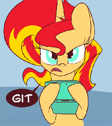 Size: 500x562 | Tagged: safe, artist:miroslav46, sunset shimmer, pony, unicorn, g4, 3ds, angry, animated, bloodshot eyes, close-up, female, gamer, gamer sunset, git gud, glare, hilarious in hindsight, hoof hold, looking at you, open mouth, solo, sunset shimmer hates you, tumblr, wide eyes