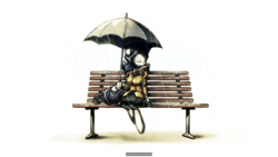 Size: 7680x4320 | Tagged: safe, artist:tenart, rarity, anthro, g4, absurd resolution, bench, female, rain, solo, umbrella