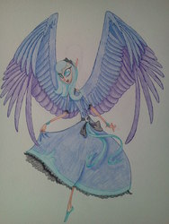 Size: 1536x2048 | Tagged: safe, artist:wolfling12, princess luna, human, g4, female, humanized, large wings, solo, traditional art, winged humanization, wings