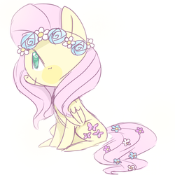 Size: 1000x1000 | Tagged: safe, artist:beach-cakes, fluttershy, g4, cute, female, floral head wreath, flower, solo