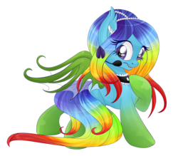 Size: 1240x1086 | Tagged: safe, alternate version, artist:blackfreya, oc, oc only, oc:sweet paradise, bat pony, pony, background removed, bat pony oc, multicolored hair, rainbow hair, simple background, solo, transparent background