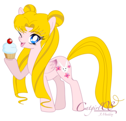 Size: 900x862 | Tagged: safe, artist:catgirl08, pegasus, pony, cupcake, ponified, sailor moon (series), solo, tsukino usagi, wink