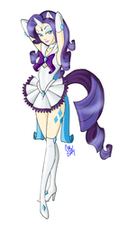 Size: 968x1712 | Tagged: safe, artist:carteraug21, rarity, human, g4, armpits, cleavage, clothes, crossover, cutie mark, eared humanization, evening gloves, eyeshadow, female, gloves, high heels, horn, horned humanization, humanized, sailor moon (series), sailor senshi, sailor uniform, solo, tailed humanization, thigh highs