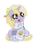 Size: 1077x1285 | Tagged: safe, artist:caffeinatedparrot, dinky hooves, g4, boots, bow, clothes, colored, cute, dinkabetes, female, food, hourglass, implied derpy, implied doctor whooves, muffin, scarf, sketch, smiling, solo