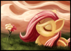 Size: 2150x1550 | Tagged: safe, artist:porkchopsammie, fluttershy, g4, female, flower, solo