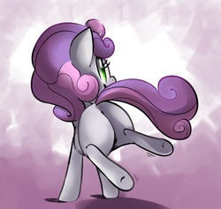 Size: 894x846 | Tagged: safe, artist:dotkwa, artist:tess, sweetie belle, g4, bucking, butt, female, plot, smiling, solo, underhoof