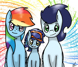 Size: 1024x888 | Tagged: safe, artist:lrusu, rainbow dash, soarin', oc, g4, female, male, offspring, parent:rainbow dash, parent:soarin', parents:soarindash, ship:soarindash, shipping, straight