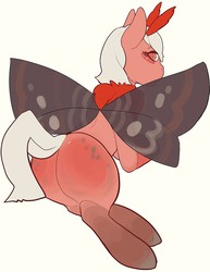 Size: 1185x1534 | Tagged: safe, artist:rarishy, oc, oc only, oc:cinnamon sticks, mothpony, original species, butt, drawthread, looking at you, looking back, looking back at you, lying down, plot, solo