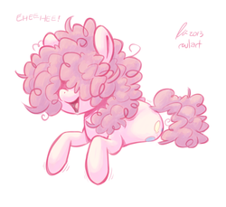 Size: 1200x1100 | Tagged: safe, artist:rwl, pinkie pie, g4, cute, female, hair over eyes, hidden eyes, laughing, long mane, messy mane, open mouth, prone, smiling, solo