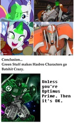 Size: 943x1540 | Tagged: safe, rarity, g4, inspiration manifestation, my little pony: friendship is magic, green, green lantern, inspiration manifestation book, optimus prime, ratchet, synthetic energon, transformers