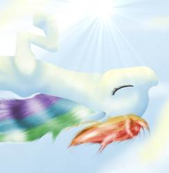 Size: 750x768 | Tagged: safe, artist:freyiejj, rainbow dash, g4, eyes closed, female, sky, solo, upside down, windswept mane