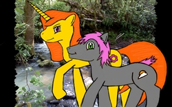 Size: 1280x800 | Tagged: safe, artist:wingcommanderrudoji, oc, oc only, oc:contrail, oc:widget, earth pony, pony, unicorn