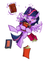 Size: 1270x1712 | Tagged: safe, artist:applemarshmallows, twilight sparkle, alicorn, pony, g4, book, bookhorse, female, happy, mare, solo, that pony sure does love books, twilight sparkle (alicorn)