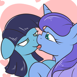 Size: 1000x1000 | Tagged: safe, artist:theparagon, oc, oc only, pony, unicorn, female, heart, lesbian, licking, oc x oc, tongue out