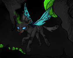 Size: 683x545 | Tagged: safe, artist:savilyn, changeling, cave, egg, solo