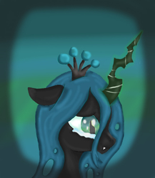 Size: 520x600 | Tagged: safe, artist:yummibutta, queen chrysalis, changeling, changeling queen, g4, crown, crying, female, jewelry, regalia, solo