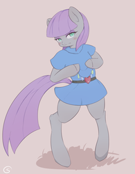 Size: 800x1025 | Tagged: safe, artist:ostuffles, maud pie, earth pony, pony, semi-anthro, g4, bipedal, blushing, cute, female, maudabetes, rock candy necklace, simple background, solo, standing