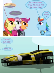 Size: 900x1210 | Tagged: safe, apple bloom, rainbow dash, scootaloo, sweetie belle, g4, ask-twilightvi, mass effect