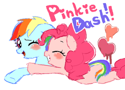 Size: 611x440 | Tagged: safe, artist:momo, pinkie pie, rainbow dash, g4, cute, dashabetes, diapinkes, female, lesbian, ship:pinkiedash, shipping