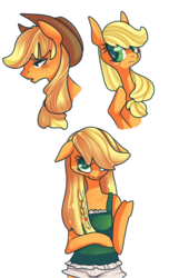 Size: 477x784 | Tagged: safe, artist:burgerlicious, applejack, earth pony, semi-anthro, g4, bust, clothes, floppy ears, portrait, raised hoof, simple background, transparent background