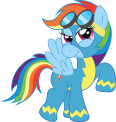 Size: 3024x3208 | Tagged: safe, artist:t-3000, rainbow dash, pegasus, pony, g4, female, goggles, high res, mare, raised hoof, simple background, solo, transparent background, wonderbolts, wonderbolts uniform
