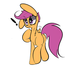 Size: 1280x1280 | Tagged: dead source, safe, artist:turtlefarminguy, scootaloo, g4, butt, exclamation point, female, plot, small wings, solo