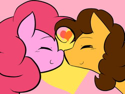 Size: 1024x768 | Tagged: safe, artist:kiraririnkan, cheese sandwich, pinkie pie, g4, boop, eyes closed, female, heart, male, noseboop, ship:cheesepie, shipping, smiling, straight