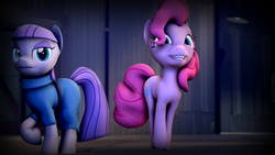 Size: 1024x576 | Tagged: safe, artist:snowkitty24, maud pie, pinkie pie, g4, 3d, gmod, pronking