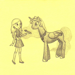 Size: 890x890 | Tagged: safe, artist:maran-zelde, princess luna, equestria girls, g4, cropped, equestria girls-ified, harry potter (series), luna lovegood, monochrome, namesake