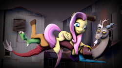 Size: 1024x576 | Tagged: dead source, safe, artist:snowkitty24, discord, fluttershy, g4, 3d, female, gmod, male, ship:discoshy, shipping, straight