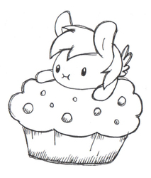 Size: 300x352 | Tagged: safe, artist:daieny, derpy hooves, pegasus, pony, g4, cute, derpabetes, female, mare, monochrome, muffin, solo