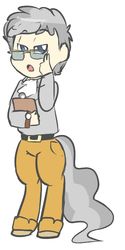 Size: 318x637 | Tagged: safe, artist:mt, oc, oc only, oc:mason, satyr, belt, clipboard, clothes, glasses, looking at you, offspring, open mouth, parent:mayor mare, solo