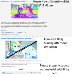Size: 2160x2304 | Tagged: safe, pinkie pie, rainbow dash, trixie, equestria daily, equestria girls, g4, my little pony equestria girls: rainbow rocks, high res, horse news, interview, op is trying to start shit