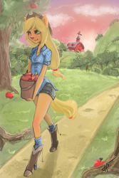 Size: 2000x3000 | Tagged: safe, artist:rionou, applejack, earth pony, anthro, g4, ambiguous facial structure, female, high res, solo, sweet apple acres