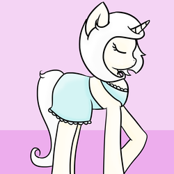 Size: 3000x3000 | Tagged: safe, artist:ivorylace, artist:katiespalace, oc, oc only, oc:ivory lace, pony, unicorn, ask, bandeau, clothes, eyes closed, frilly underwear, high res, lingerie, nightgown, solo, tumblr, underwear