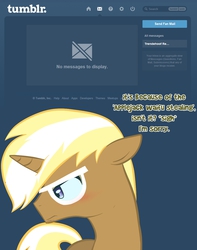 Size: 950x1205 | Tagged: safe, artist:suenden-hund, applejack, trenderhoof, g4, ask, blushing, exploitable meme, female, male, meme, sad, ship:trenderjack, shipping, solo, sorry, straight, trenderhoof replies, tsundere, tumblr, waifu thief