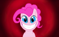 Size: 1024x640 | Tagged: safe, artist:tavrosbrony, pinkie pie, smile hd, g4, bubble berry, creepy, grin, looking at you, rule 63, simple background, smiling, solo, wide eyes