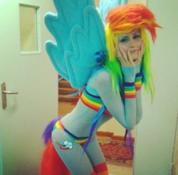 Size: 550x538 | Tagged: artist needed, safe, rainbow dash, human, g4, cosplay, irl, irl human, photo, solo