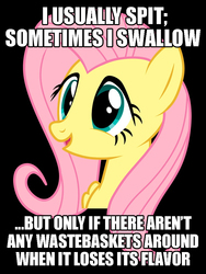 Size: 750x1000 | Tagged: safe, fluttershy, g4, bait and switch, caption, exploitable meme, female, gum, image macro, innocent innuendo, meme, painfully innocent fluttershy, paraprosdokian, solo, text